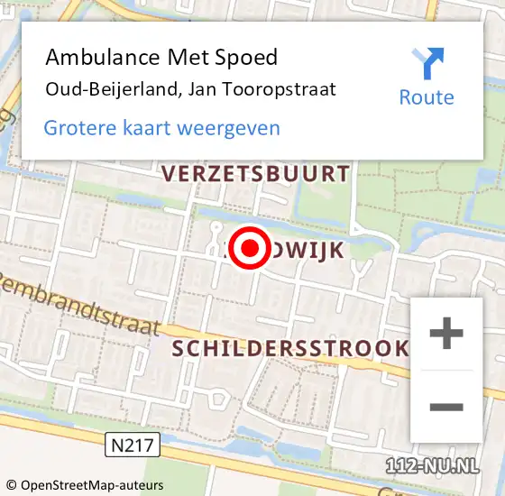 Locatie op kaart van de 112 melding: Ambulance Met Spoed Naar Oud-Beijerland, Jan Tooropstraat op 4 december 2023 11:24