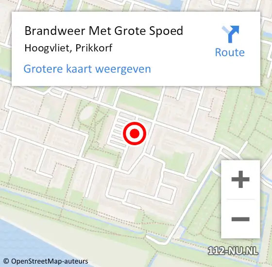 Locatie op kaart van de 112 melding: Brandweer Met Grote Spoed Naar Hoogvliet, Prikkorf op 4 december 2023 11:25