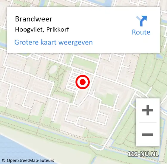 Locatie op kaart van de 112 melding: Brandweer Hoogvliet, Prikkorf op 4 december 2023 11:26