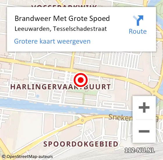 Locatie op kaart van de 112 melding: Brandweer Met Grote Spoed Naar Leeuwarden, Tesselschadestraat op 4 december 2023 11:36