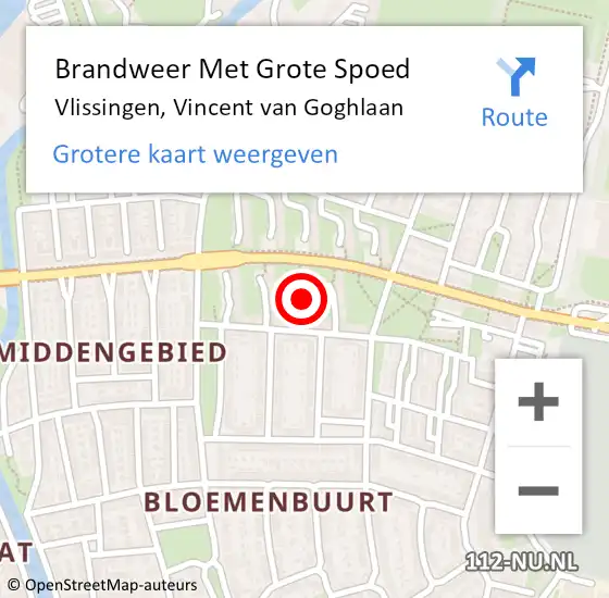 Locatie op kaart van de 112 melding: Brandweer Met Grote Spoed Naar Vlissingen, Vincent van Goghlaan op 4 december 2023 12:23