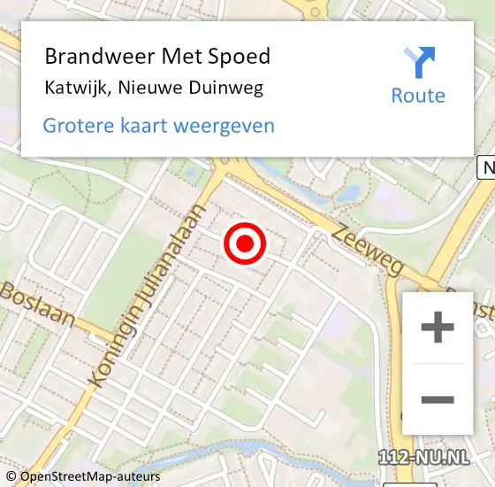 Locatie op kaart van de 112 melding: Brandweer Met Spoed Naar Katwijk, Nieuwe Duinweg op 4 december 2023 12:32