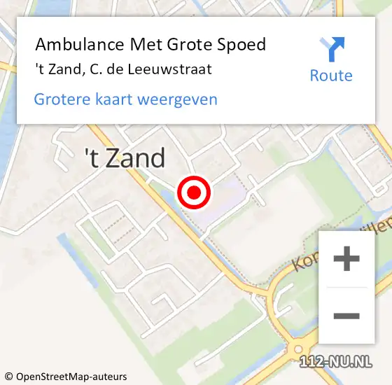 Locatie op kaart van de 112 melding: Ambulance Met Grote Spoed Naar 't Zand, C. de Leeuwstraat op 4 december 2023 12:49