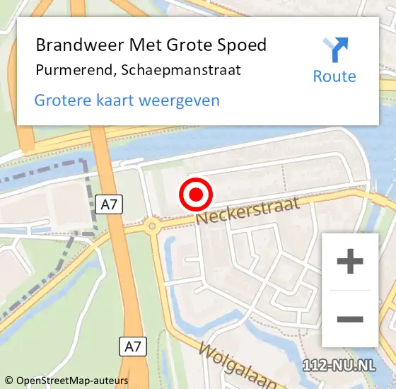 Locatie op kaart van de 112 melding: Brandweer Met Grote Spoed Naar Purmerend, Schaepmanstraat op 4 december 2023 13:03