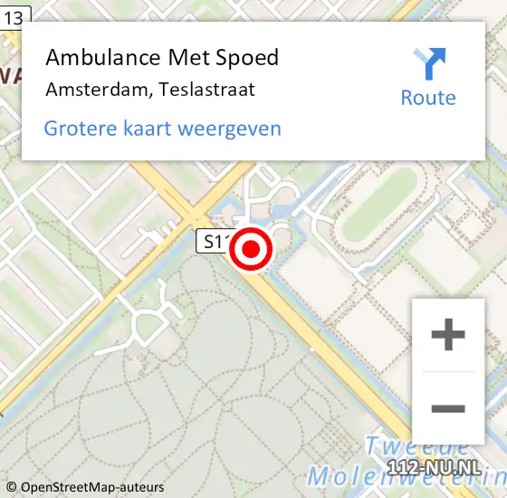 Locatie op kaart van de 112 melding: Ambulance Met Spoed Naar Amsterdam, Teslastraat op 4 december 2023 13:03
