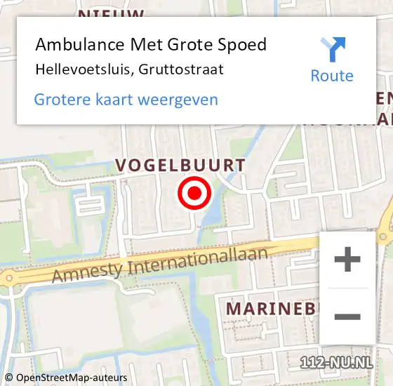 Locatie op kaart van de 112 melding: Ambulance Met Grote Spoed Naar Hellevoetsluis, Gruttostraat op 4 december 2023 13:31