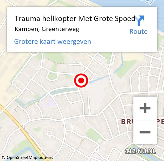 Locatie op kaart van de 112 melding: Trauma helikopter Met Grote Spoed Naar Kampen, Greenterweg op 4 december 2023 13:48
