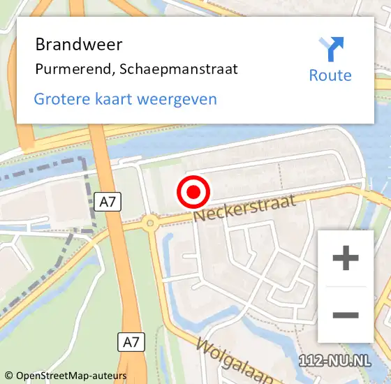 Locatie op kaart van de 112 melding: Brandweer Purmerend, Schaepmanstraat op 4 december 2023 13:56