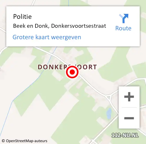 Locatie op kaart van de 112 melding: Politie Beek en Donk, Donkersvoortsestraat op 4 december 2023 13:57