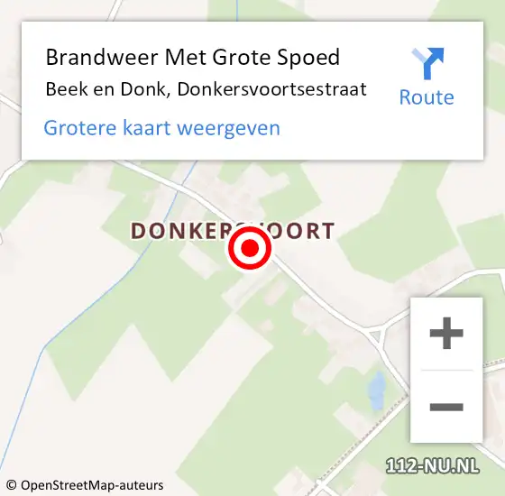 Locatie op kaart van de 112 melding: Brandweer Met Grote Spoed Naar Beek en Donk, Donkersvoortsestraat op 4 december 2023 13:58