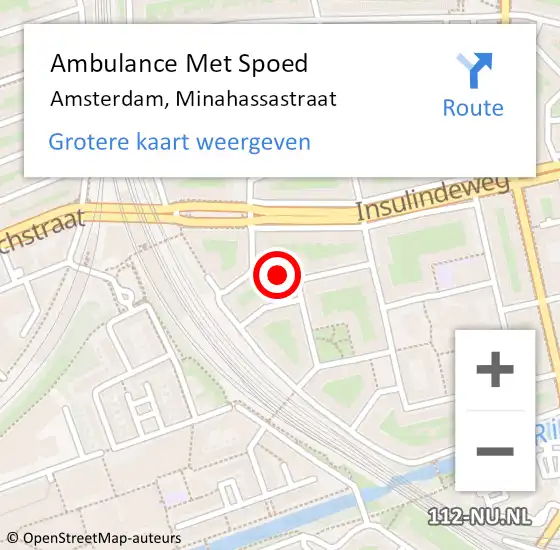 Locatie op kaart van de 112 melding: Ambulance Met Spoed Naar Amsterdam, Minahassastraat op 4 december 2023 14:20