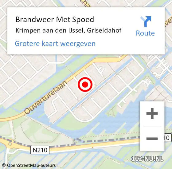 Locatie op kaart van de 112 melding: Brandweer Met Spoed Naar Krimpen aan den IJssel, Griseldahof op 4 december 2023 14:35