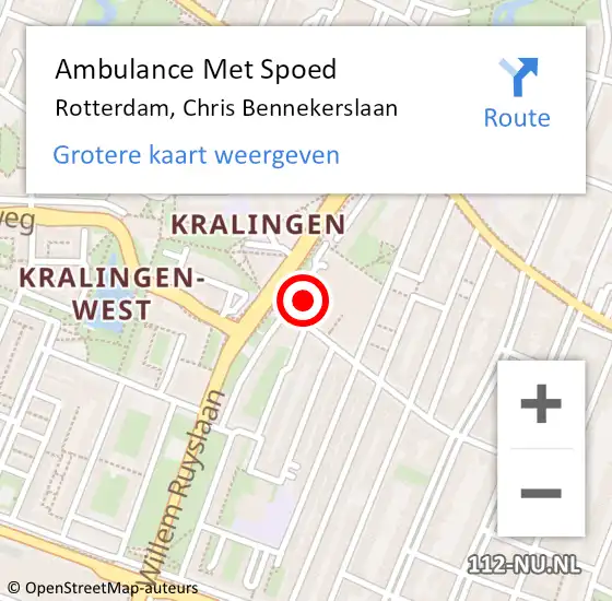 Locatie op kaart van de 112 melding: Ambulance Met Spoed Naar Rotterdam, Chris Bennekerslaan op 4 december 2023 14:40