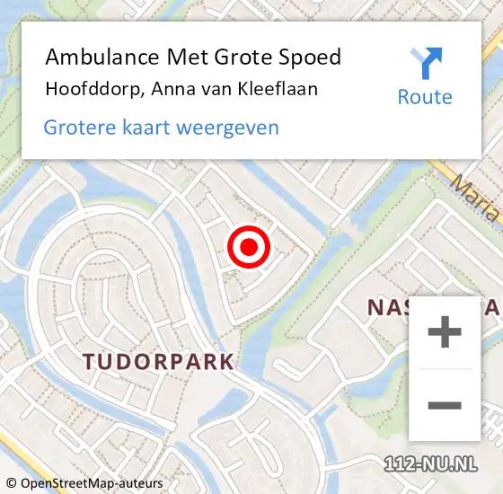 Locatie op kaart van de 112 melding: Ambulance Met Grote Spoed Naar Hoofddorp, Anna van Kleeflaan op 4 december 2023 15:30