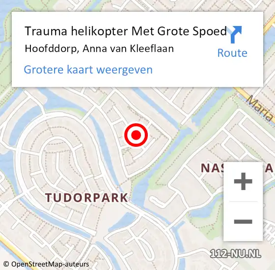 Locatie op kaart van de 112 melding: Trauma helikopter Met Grote Spoed Naar Hoofddorp, Anna van Kleeflaan op 4 december 2023 15:30