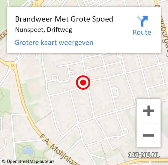 Locatie op kaart van de 112 melding: Brandweer Met Grote Spoed Naar Nunspeet, Driftweg op 4 december 2023 16:05