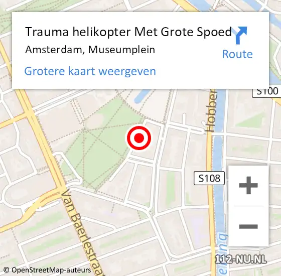 Locatie op kaart van de 112 melding: Trauma helikopter Met Grote Spoed Naar Amsterdam, Museumplein op 4 december 2023 16:14