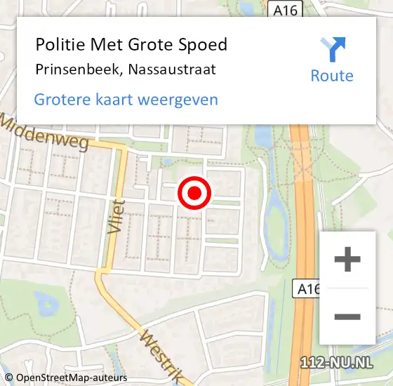 Locatie op kaart van de 112 melding: Politie Met Grote Spoed Naar Prinsenbeek, Nassaustraat op 4 december 2023 16:16