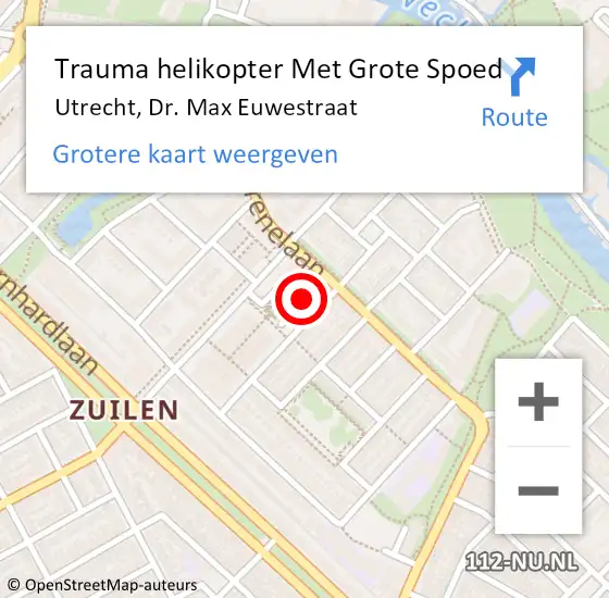 Locatie op kaart van de 112 melding: Trauma helikopter Met Grote Spoed Naar Utrecht, Dr. Max Euwestraat op 4 december 2023 16:17