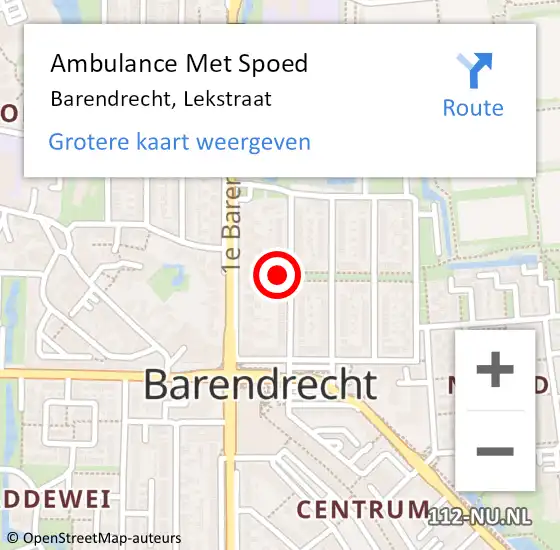 Locatie op kaart van de 112 melding: Ambulance Met Spoed Naar Barendrecht, Lekstraat op 4 december 2023 16:20