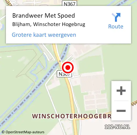 Locatie op kaart van de 112 melding: Brandweer Met Spoed Naar Blijham, Winschoter Hogebrug op 4 december 2023 16:32