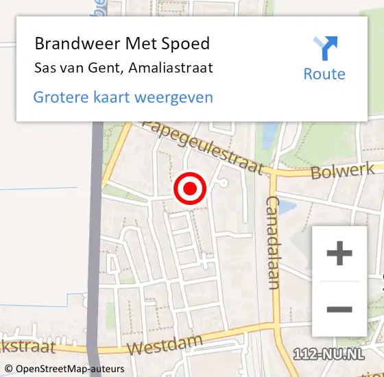 Locatie op kaart van de 112 melding: Brandweer Met Spoed Naar Sas van Gent, Amaliastraat op 4 december 2023 16:50