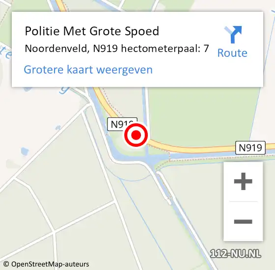 Locatie op kaart van de 112 melding: Politie Met Grote Spoed Naar Noordenveld, N919 hectometerpaal: 7 op 4 december 2023 16:57