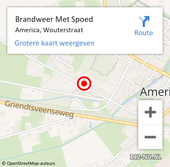 Locatie op kaart van de 112 melding: Brandweer Met Spoed Naar America, Wouterstraat op 4 december 2023 17:06