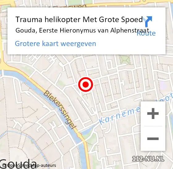 Locatie op kaart van de 112 melding: Trauma helikopter Met Grote Spoed Naar Gouda, Eerste Hieronymus van Alphenstraat op 4 december 2023 17:13