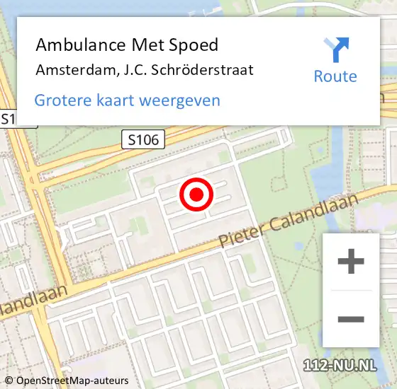 Locatie op kaart van de 112 melding: Ambulance Met Spoed Naar Amsterdam, J.C. Schröderstraat op 4 december 2023 17:17