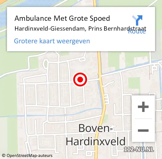 Locatie op kaart van de 112 melding: Ambulance Met Grote Spoed Naar Hardinxveld-Giessendam, Prins Bernhardstraat op 4 december 2023 17:26