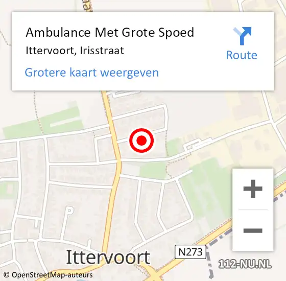 Locatie op kaart van de 112 melding: Ambulance Met Grote Spoed Naar Ittervoort, Irisstraat op 4 december 2023 17:29