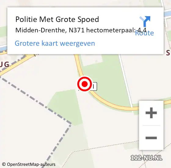 Locatie op kaart van de 112 melding: Politie Met Grote Spoed Naar Midden-Drenthe, N371 hectometerpaal: 4,4 op 4 december 2023 17:30
