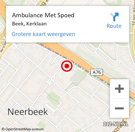 Locatie op kaart van de 112 melding: Ambulance Met Spoed Naar Beek, Kerklaan op 17 september 2014 12:57