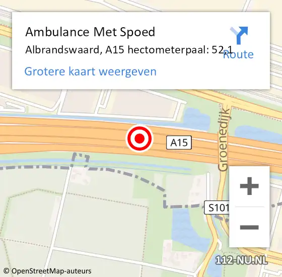 Locatie op kaart van de 112 melding: Ambulance Met Spoed Naar Albrandswaard, A15 hectometerpaal: 52,1 op 4 december 2023 17:36