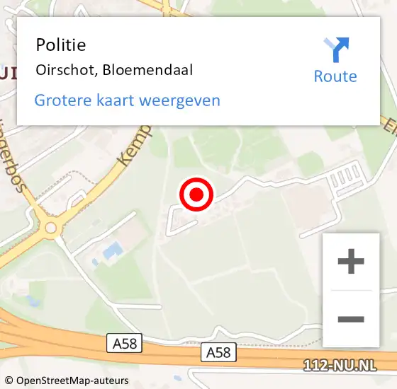 Locatie op kaart van de 112 melding: Politie Oirschot, Bloemendaal op 4 december 2023 17:41