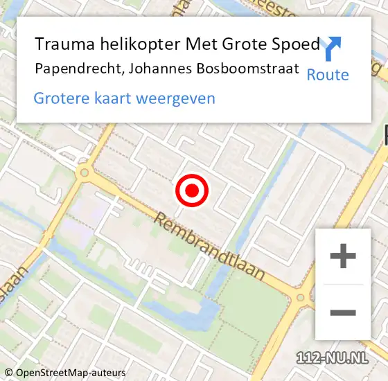 Locatie op kaart van de 112 melding: Trauma helikopter Met Grote Spoed Naar Papendrecht, Johannes Bosboomstraat op 4 december 2023 17:55