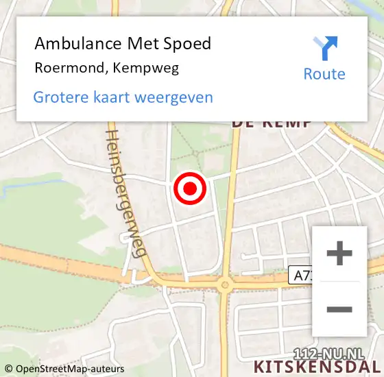 Locatie op kaart van de 112 melding: Ambulance Met Spoed Naar Roermond, Kempweg op 4 december 2023 18:21