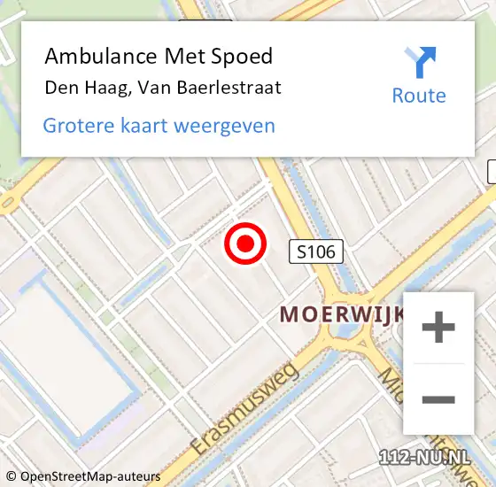 Locatie op kaart van de 112 melding: Ambulance Met Spoed Naar Den Haag, Van Baerlestraat op 4 december 2023 18:48