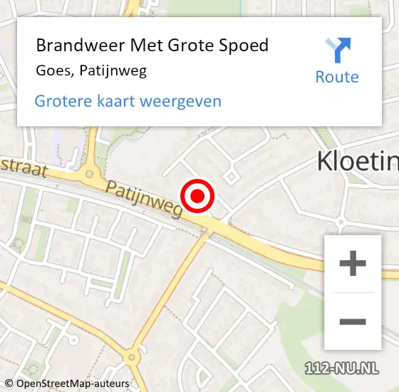 Locatie op kaart van de 112 melding: Brandweer Met Grote Spoed Naar Goes, Patijnweg op 4 december 2023 18:49