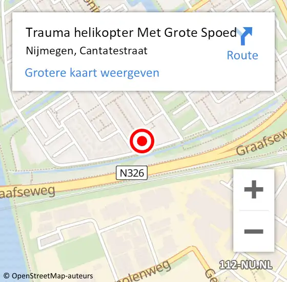 Locatie op kaart van de 112 melding: Trauma helikopter Met Grote Spoed Naar Nijmegen, Cantatestraat op 4 december 2023 18:51