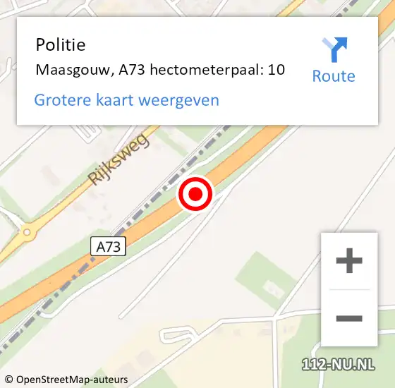 Locatie op kaart van de 112 melding: Politie Maasgouw, A73 hectometerpaal: 10 op 4 december 2023 19:01