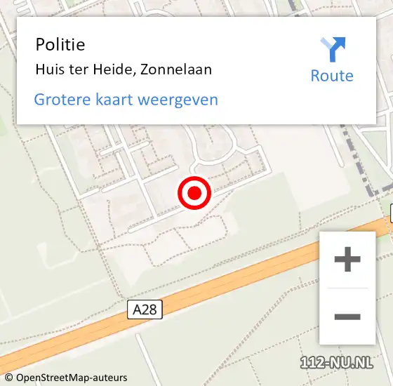 Locatie op kaart van de 112 melding: Politie Huis ter Heide, Zonnelaan op 4 december 2023 19:12