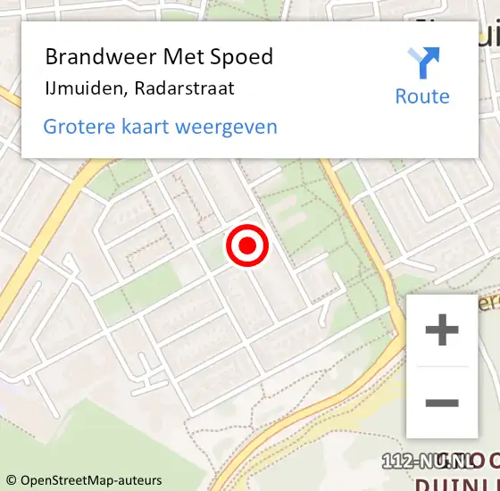 Locatie op kaart van de 112 melding: Brandweer Met Spoed Naar IJmuiden, Radarstraat op 4 december 2023 19:12