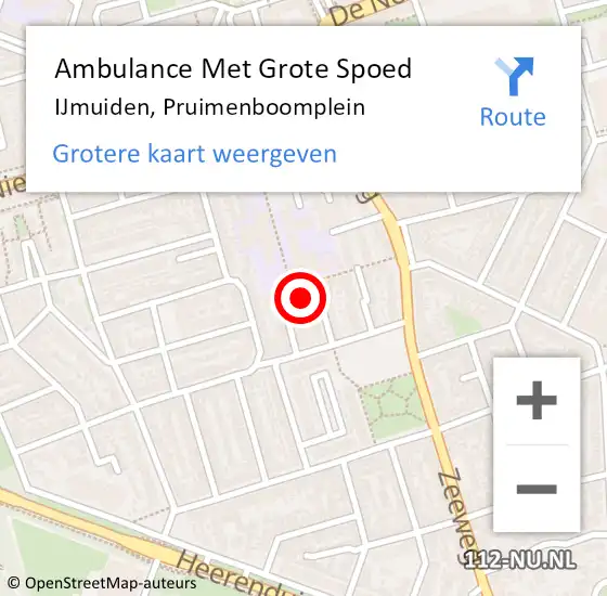 Locatie op kaart van de 112 melding: Ambulance Met Grote Spoed Naar IJmuiden, Pruimenboomplein op 4 december 2023 19:51