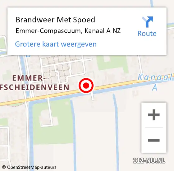 Locatie op kaart van de 112 melding: Brandweer Met Spoed Naar Emmer-Compascuum, Kanaal A NZ op 4 december 2023 19:52