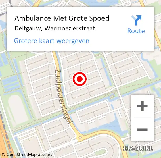 Locatie op kaart van de 112 melding: Ambulance Met Grote Spoed Naar Delfgauw, Warmoezierstraat op 4 december 2023 20:06