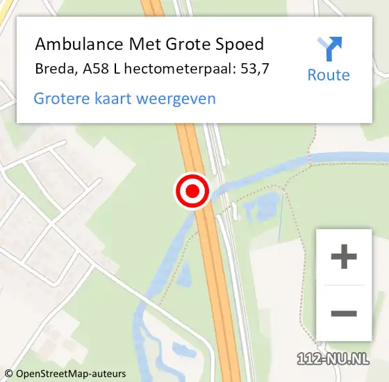 Locatie op kaart van de 112 melding: Ambulance Met Grote Spoed Naar Breda, A58 L op 17 september 2014 13:11
