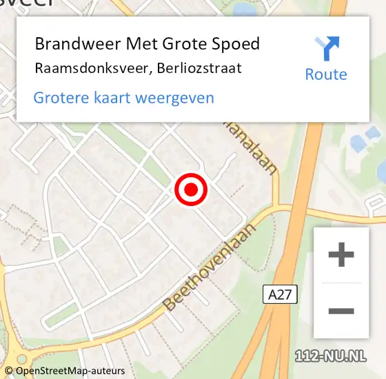 Locatie op kaart van de 112 melding: Brandweer Met Grote Spoed Naar Raamsdonksveer, Berliozstraat op 4 december 2023 20:22