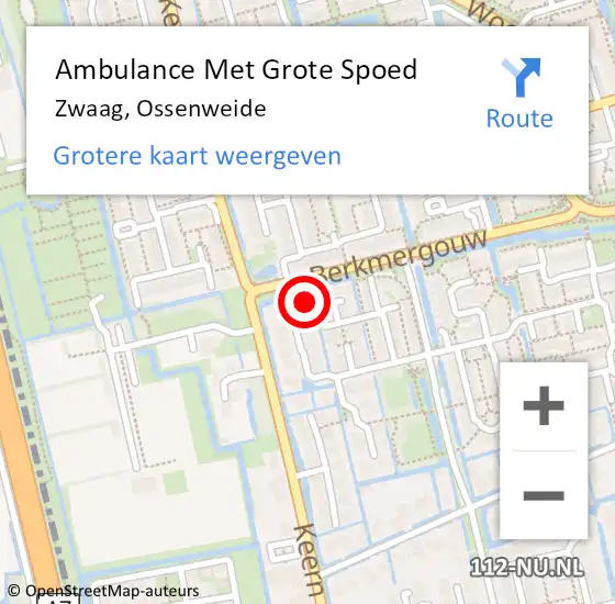 Locatie op kaart van de 112 melding: Ambulance Met Grote Spoed Naar Zwaag, Ossenweide op 4 december 2023 20:26